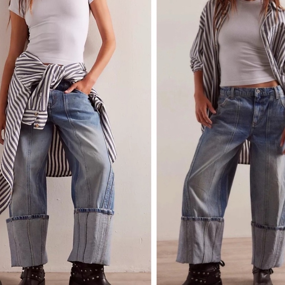 NWOT FREE PEOPLE We The Free Olsen Cuffed Cropped Barrel Jeans SZ: 29 - Picture 3 of 9